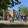 Jubilee Building: students walking down steps